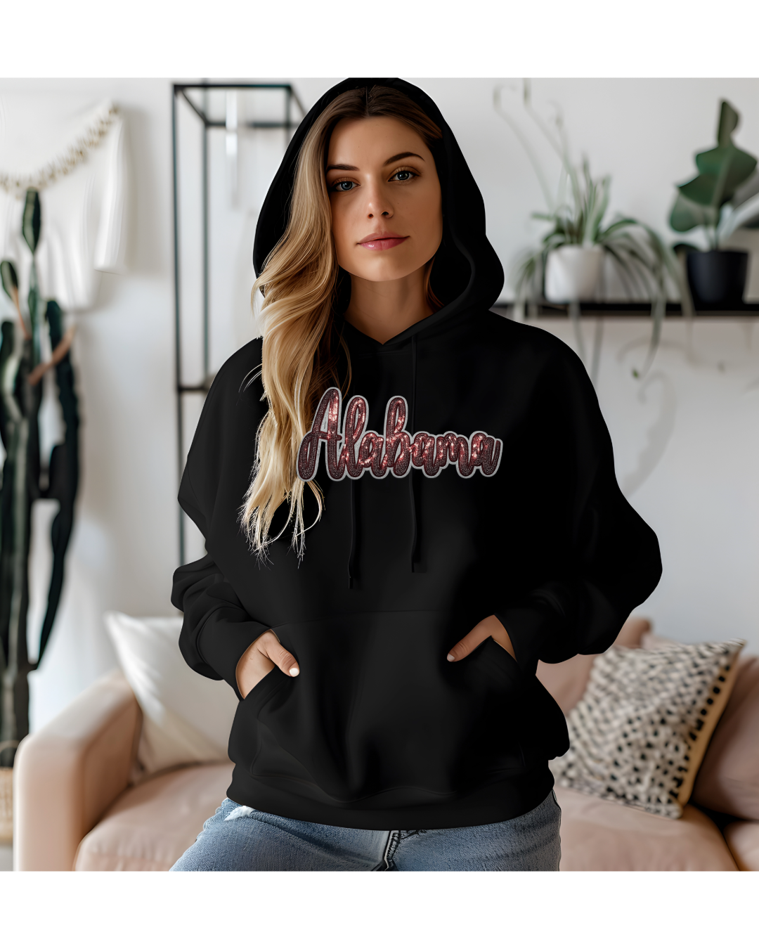 Alabama Red Sequin Patch Game Day Hooded Sweatshirt