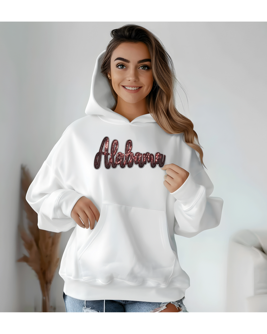 Alabama Red Sequin Patch Game Day Hooded Sweatshirt
