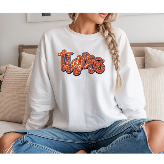 Tigers Orange Sequin Patch Game Day Tee - Long Sleeve