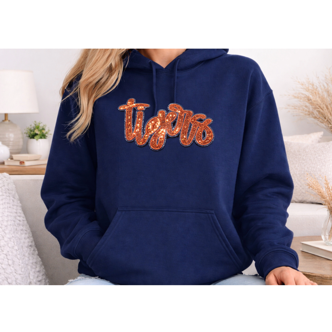 Tigers Orange Sequin Patch Game Day Hooded Sweatshirt