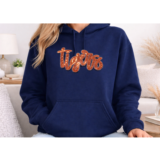 Tigers Orange Sequin Patch Game Day Hooded Sweatshirt
