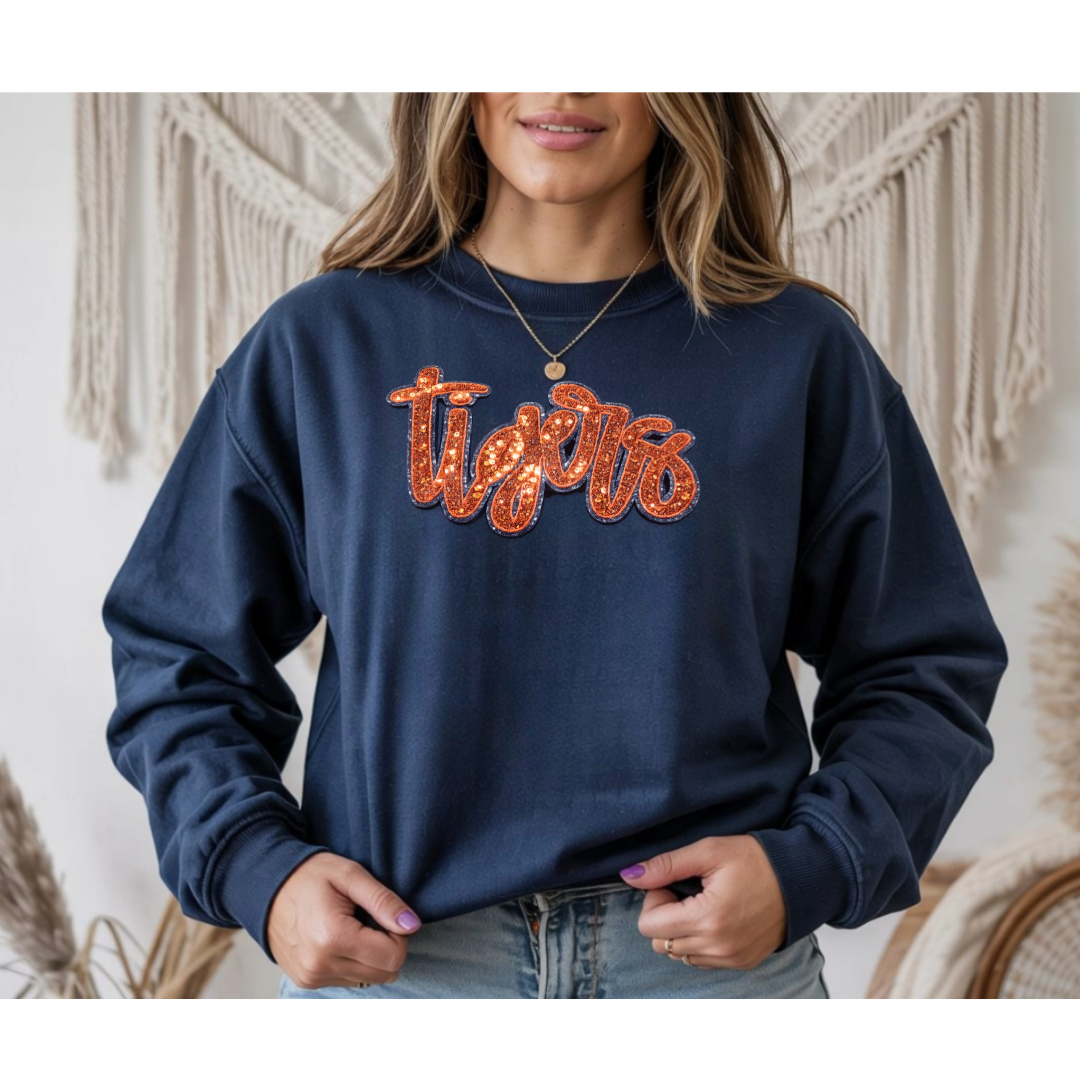 Tigers Orange Sequin Patch Game Day Tee - Long Sleeve