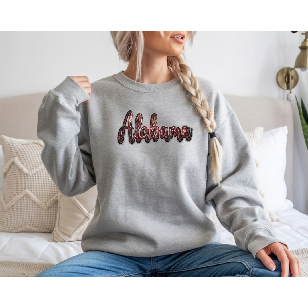 Alabama Red Sequin Patch Game Day Crewneck Sweatshirt