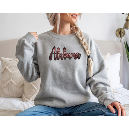 Alabama Red Sequin Patch Game Day Crewneck Sweatshirt