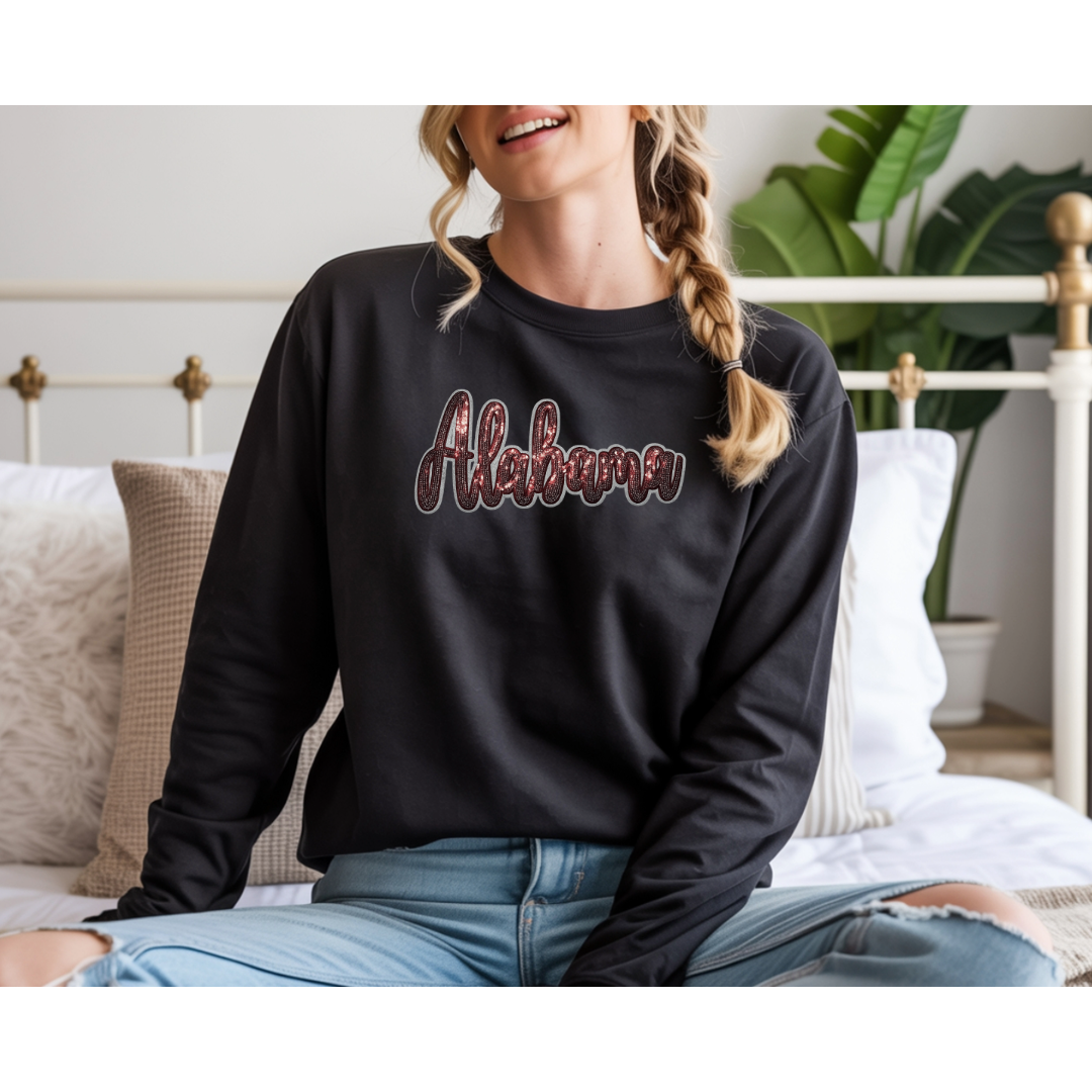 Alabama Red Sequin Patch Game Day Crewneck Sweatshirt