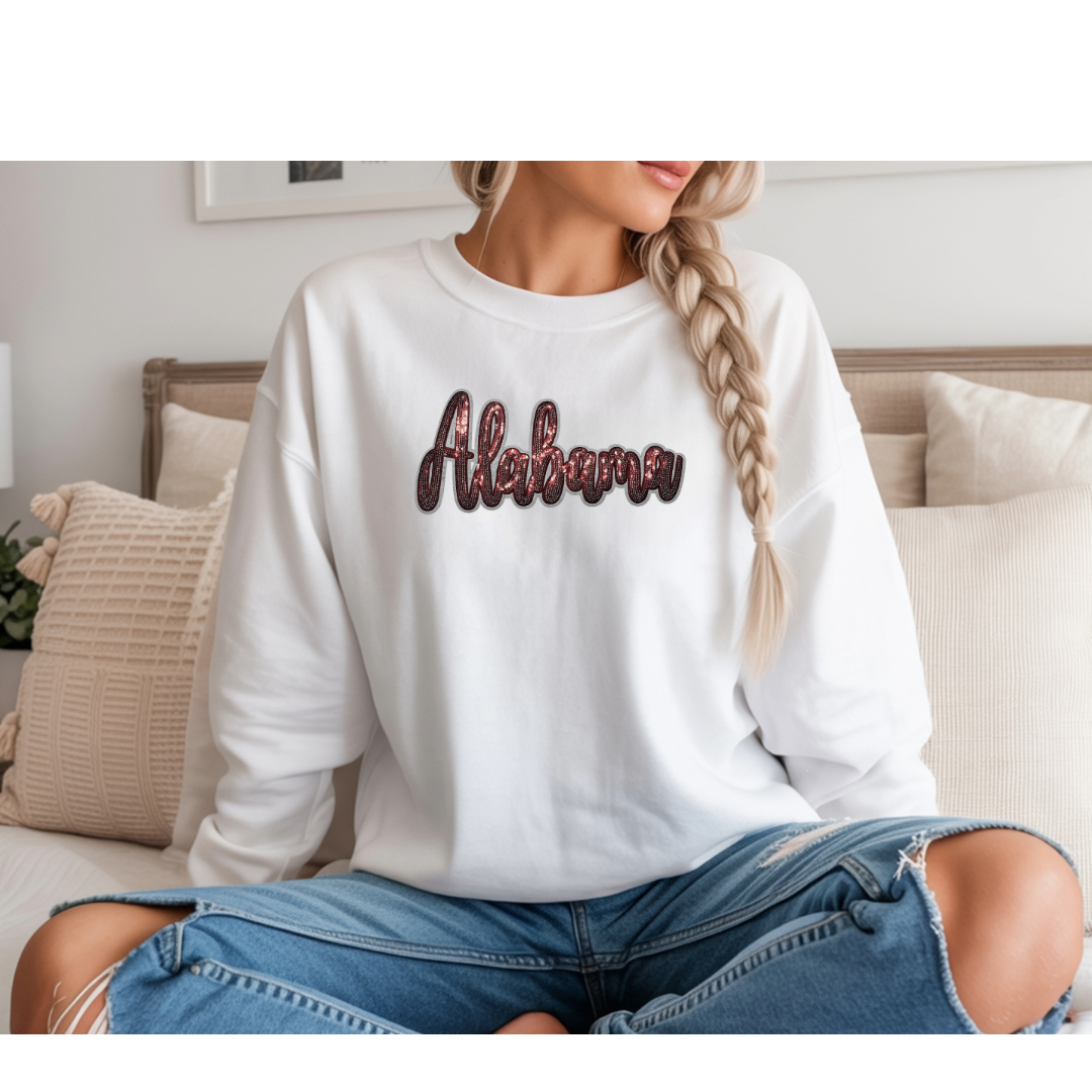 Alabama Red Sequin Patch Game Day Crewneck Sweatshirt