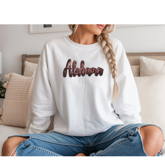 Alabama Red Sequin Patch Game Day Crewneck Sweatshirt