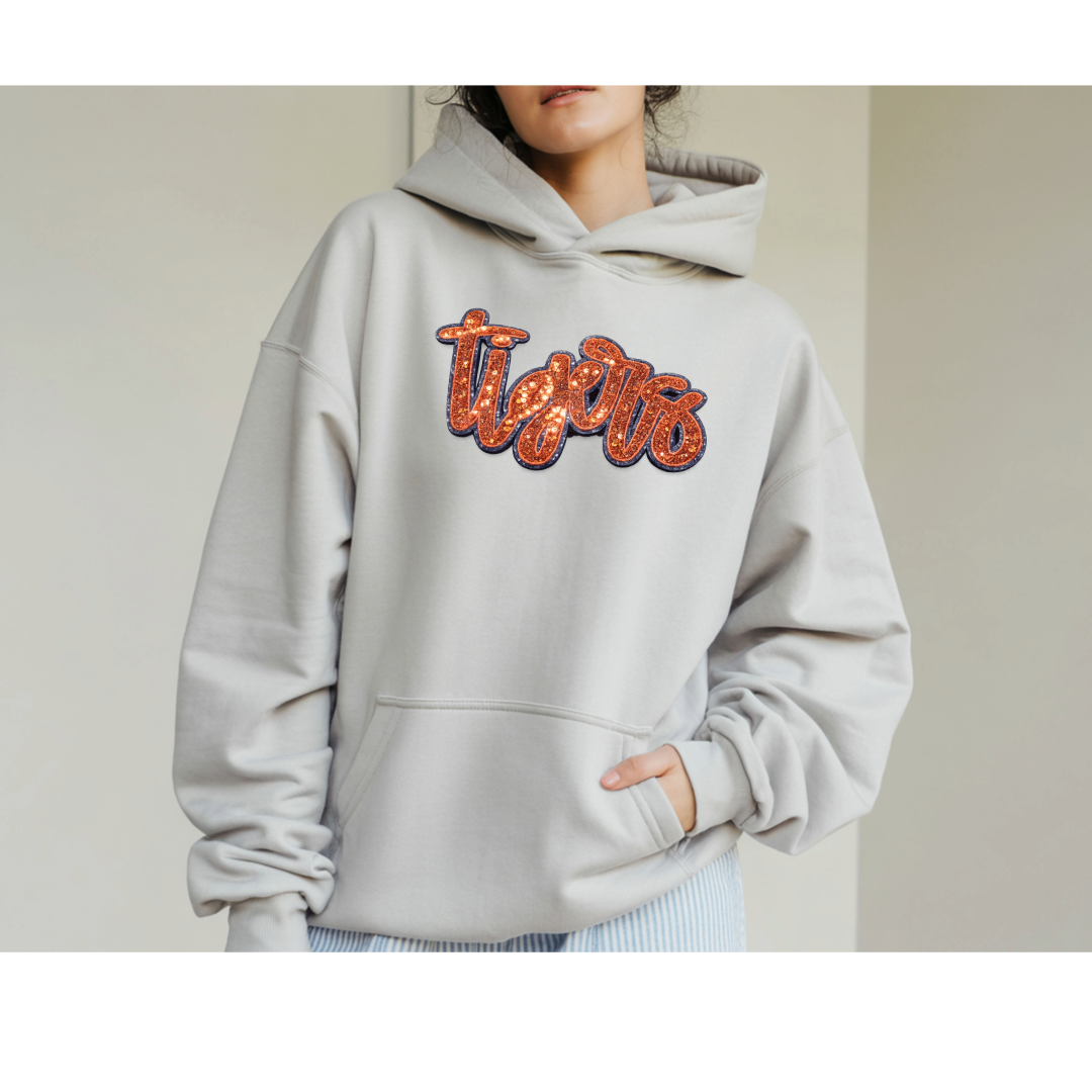 Tigers Orange Sequin Patch Game Day Hooded Sweatshirt