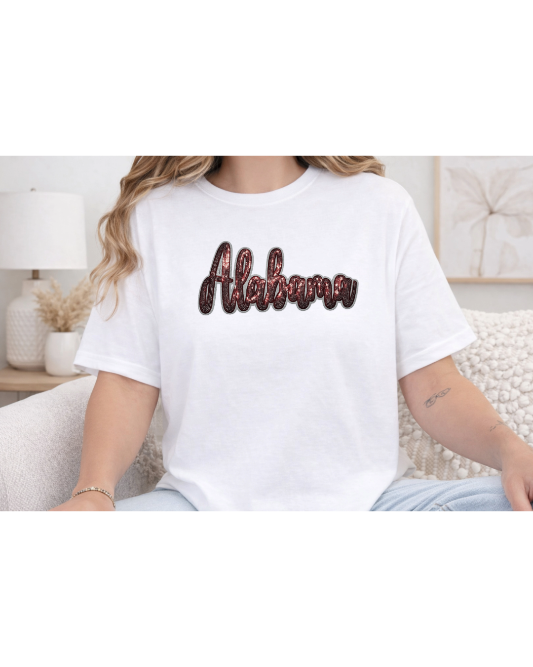 Alabama Red Sequin Patch Game Day Tee - Short Sleeve