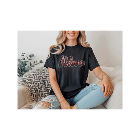 Alabama Red Sequin Patch Game Day Tee - Short Sleeve