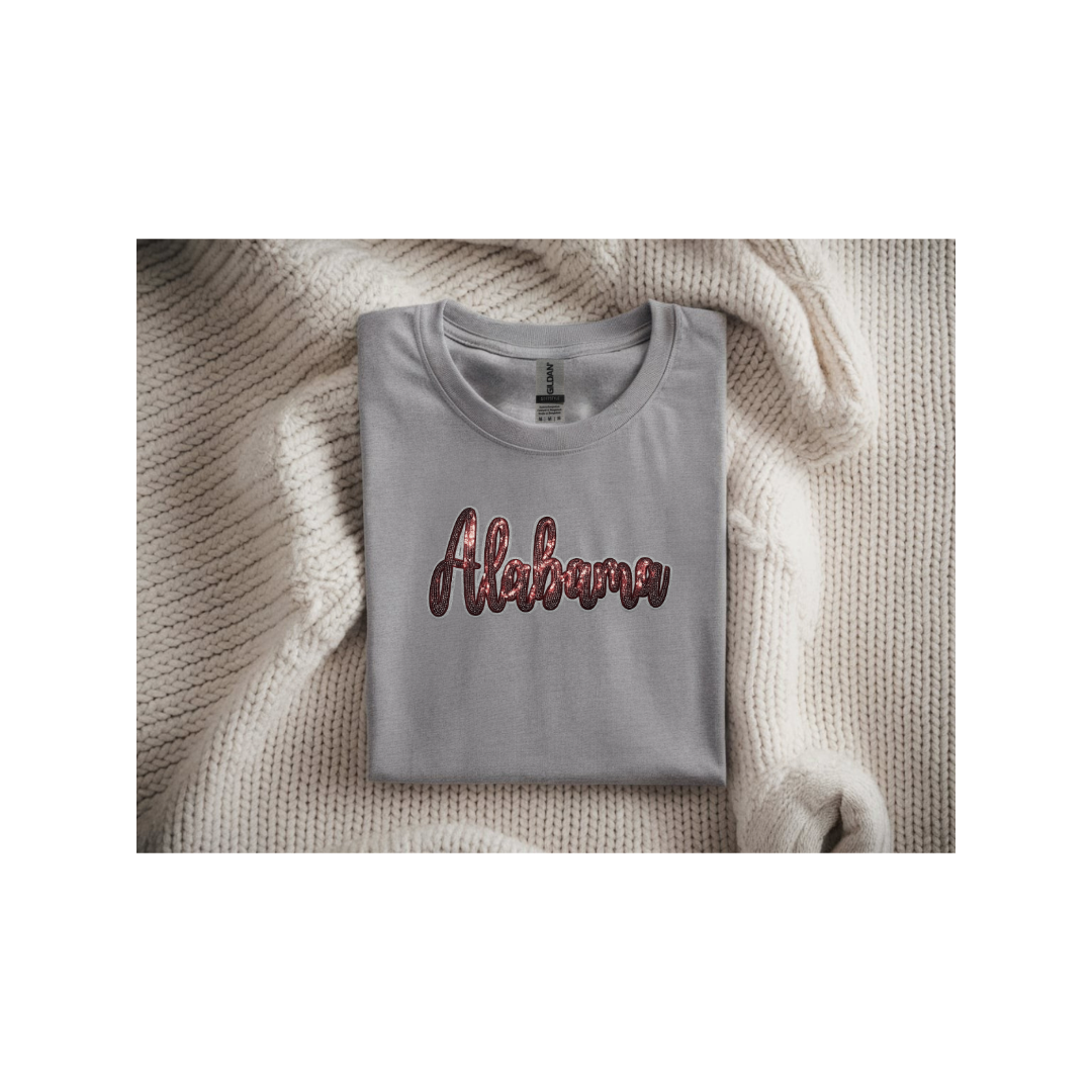 Alabama Red Sequin Patch Game Day Tee - Short Sleeve